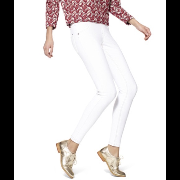 HUE Original Denim Leggings Essential Jeggings Stretch Mid-Rise In White BNWT - Picture 5 of 15